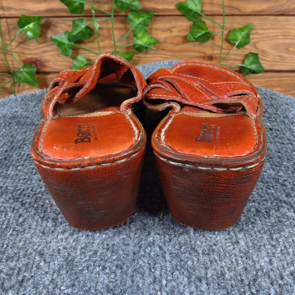 Born W2077 Women Wedge Slide Sandals Size 7 Handcrafted Comfort Orange Leather